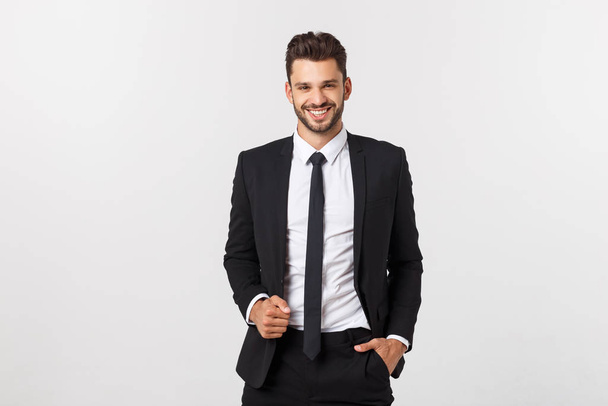 business and office concept - handsome smart buisnessman looking to camera. Isolated over white background. - Photo, Image