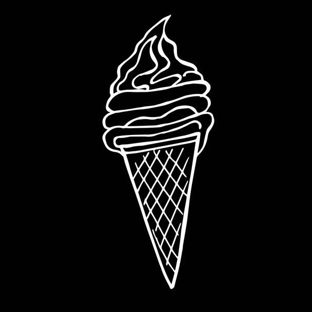 黒い隔離された背景のワッフルコーンのアイスクリームのクローズアップ。表紙デザイン｜print. - 写真・画像