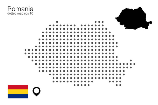 Mapa Rumunii, rysunek wektora, kropkowany flagą i znacznikiem mapy. Ilustracja do projektowania, web, infografrica, druk, izolowane na wymiennym białym tle. Wersja eps 10 - Wektor, obraz