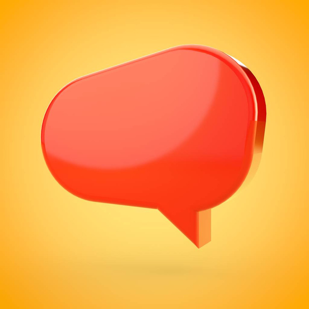 Speech bubble isolated on yellow background. 3D rendered red chat bubble. - Photo, Image