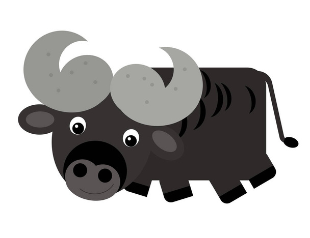 Cartoon happy farm animal cheerful buffalo isolated on white background safari illustration for children - Fotó, kép