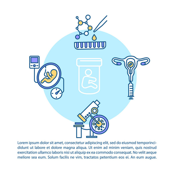 Reproductive technology concept icon with text. Artificial insemination. Microscope, science. PPT page vector template. Brochure, magazine, booklet design element with linear illustrations - Vetor, Imagem