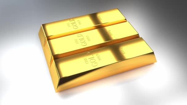Three gold ingots - treasure/ wealth concept - 4k 3D animation - Felvétel, videó