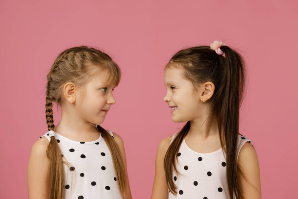 two happy beautiful little girls in dress - Zdjęcie, obraz