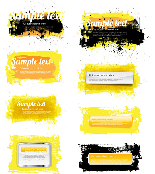 Set of 8 yellow vector hand painted grungy banners - badges - Vetor, Imagem