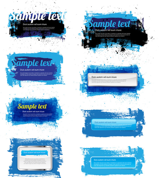 Set of 8 blue vector hand painted grungy banners - badges - Vettoriali, immagini