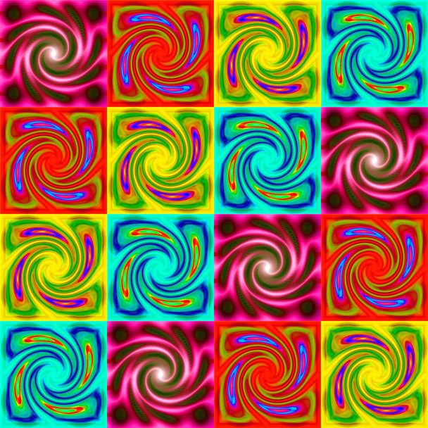 Color rojo amarillo y verde sin costuras psicodélicas espiral fractal fondo del patrón fractal. - Foto, Imagen
