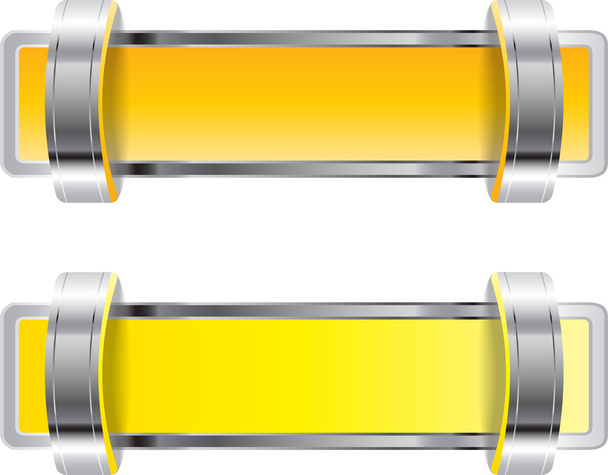 Yellow shiny metallic chrome vector badge with brackets - Vektor, Bild