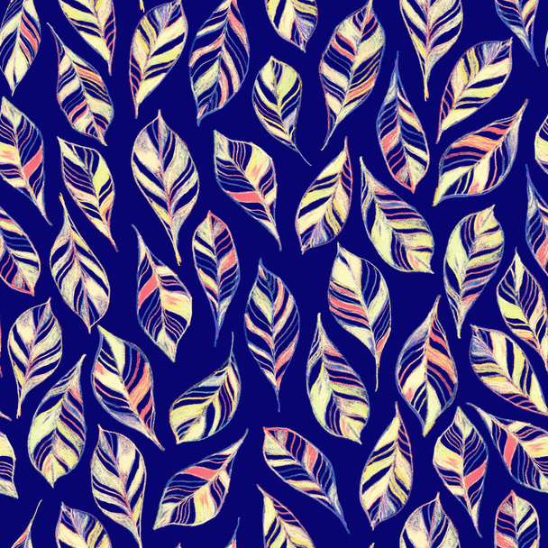 Leaves seamless pattern. Hand drawing with a pencil. Botanical vintage illustration. Background for headline, image for blog, decoration. Design for wallpaper, textile, fabrics. - Fotografie, Obrázek