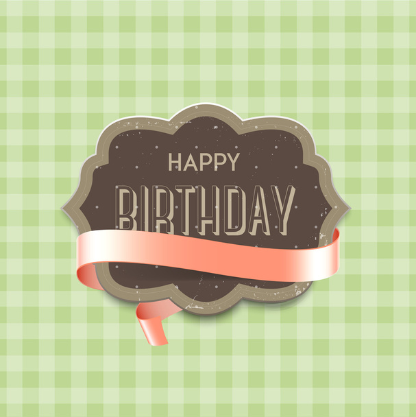 Vector vintage die-cut birthday greeting card with pale pink glossy ribbon on cute green background - Вектор, зображення