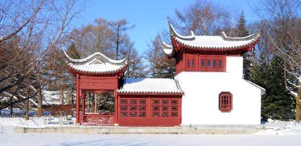 Traditional chinese house at winter day - Photo, Image