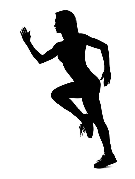 Черный силуэт спортивной мускулистой женщины, бегущей
. - Фото, изображение