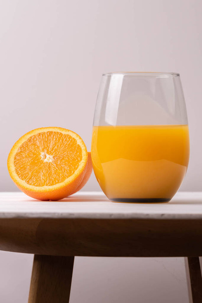 orange juice in glass whit fruits natural  - 写真・画像