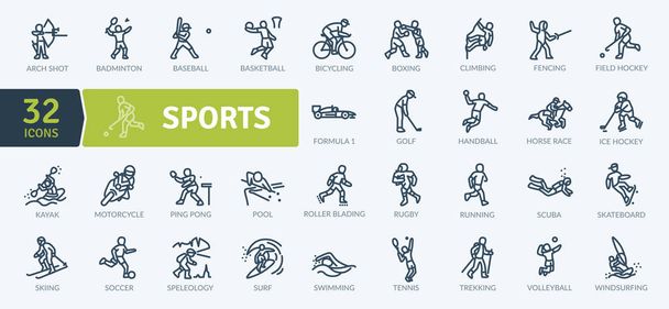 Icone sportive impostate. Set di icone a righe sottili. Collezione di icone Outline. Icone vettoriali semplici
 - Vettoriali, immagini
