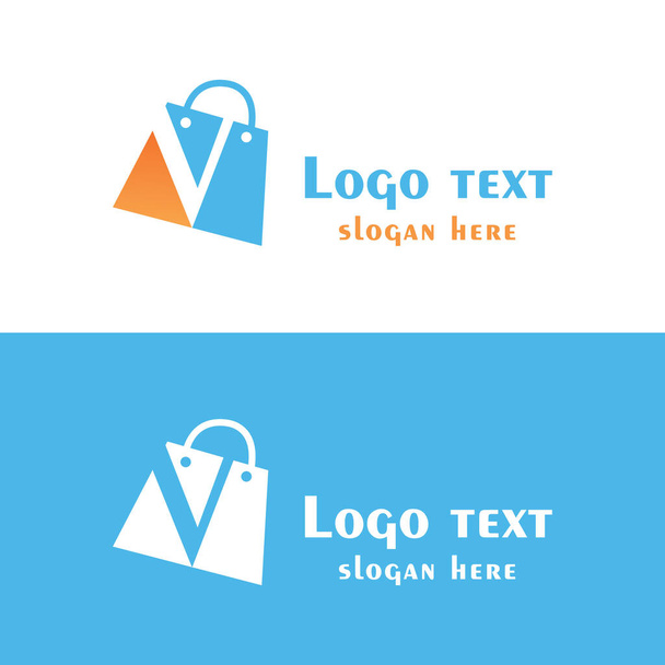 Abstrakter Buchstabe V mit Blasen auf der Einkaufstasche. Abstraktes Shopping-Logo. Logo des Online-Shops. - Vektor, Bild