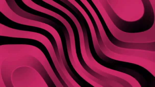 黒い背景に濃いピンクの縞模様の波線が抽象化されています。シームレスなループ。フラットモダングラデーションアニメーションネオンピンクストライプリップリング - 映像、動画