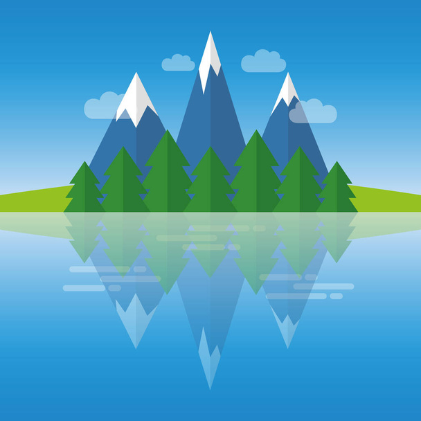 river in the mountains forest nature landscape - Vector, Image