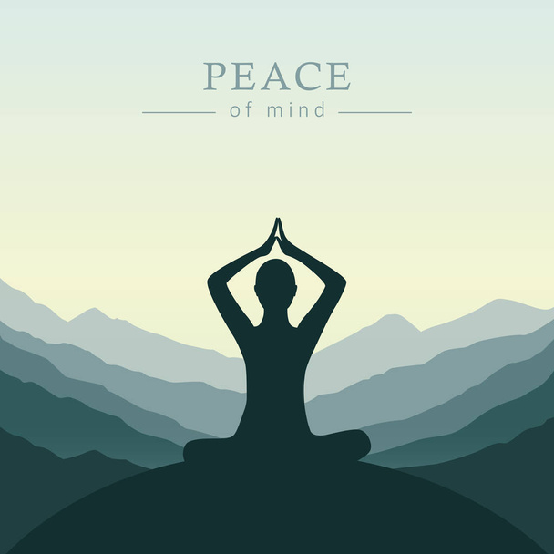 душевний спокій концепція медитації силует з гірським фоном
 - Вектор, зображення