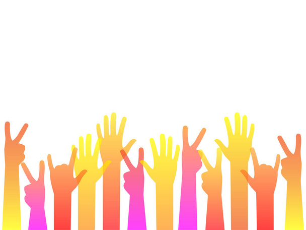 Hände hoch, Tag der kulturellen Vielfalt Illustrationskarte von verschiedenen menschlichen Händen vereint für soziale Freiheit und Frieden isoliert, Plakat. - Vektor, Bild