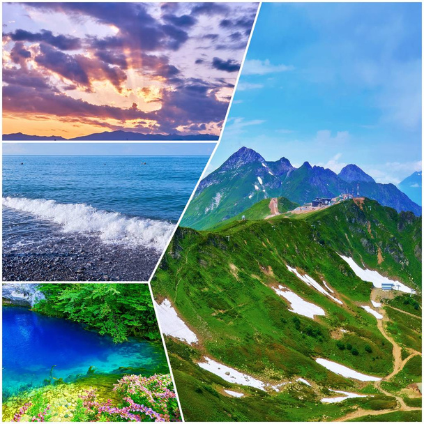 Collage heller Bilder von Sotschi und den Landschaften des Schwarzen Meeres in Russland - Foto, Bild