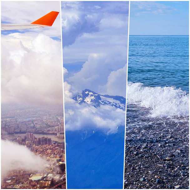 Collage heller Bilder von Sotschi und den Landschaften des Schwarzen Meeres in Russland - Foto, Bild