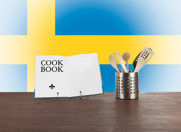 İsveç bayrağı ile yemek tarifleri ve mutfak gereçleri - Fotoğraf, Görsel