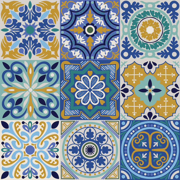 Vector ceramic portuguese tiles seamless pattern background - Vector, Image