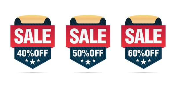 Retro set of sale badges 40%, 50%, 60% off. Vector illustration - Wektor, obraz