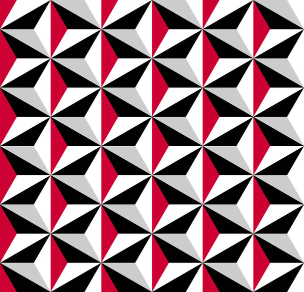 Bezproblémový geometrický vzorec. 3D iluze. Černá, červená, šedá a bílá mozaika dlažba pozadí a textury. Vektorové umění. - Vektor, obrázek