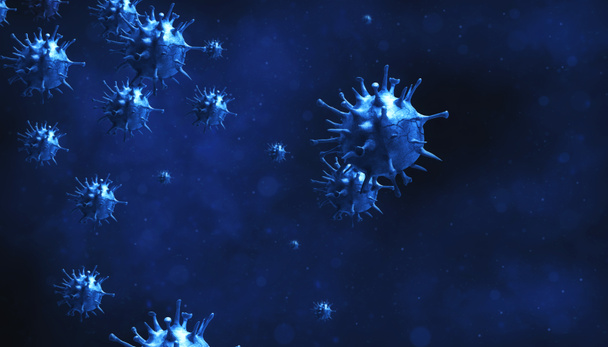 Microscopisch zicht op influenzaviruscellen. 3D medische illustratie - Foto, afbeelding