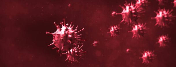 Grip virüsü hücrelerinin mikroskobik görüntüsü. 3 boyutlu tıbbi illüstrasyon - Fotoğraf, Görsel