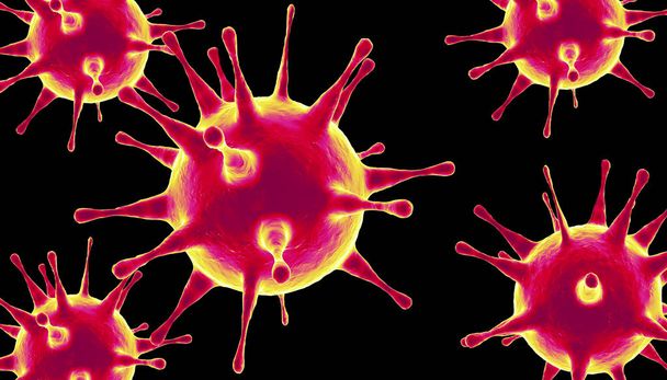 Mikroskopický pohled na chřipkové viry. 3D lékařská ilustrace - Fotografie, Obrázek