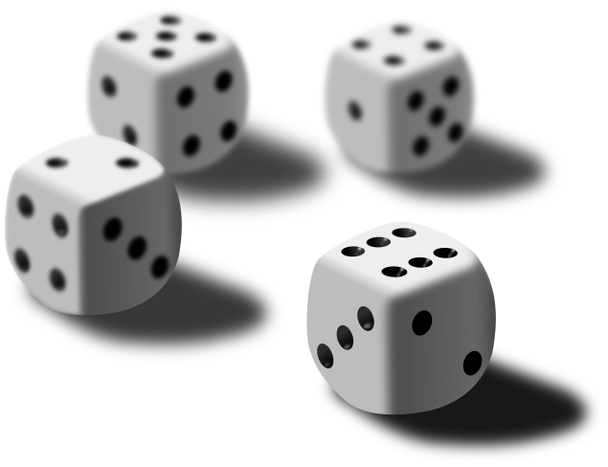 Четыре белых кубика за столом
 - Фото, изображение
