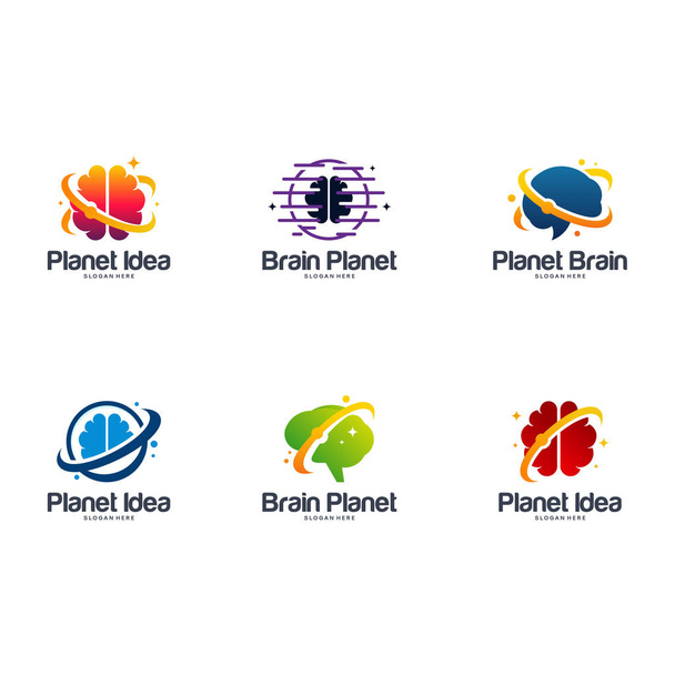 Collection of Brain logo designs template, Planet Idea Logo designs concept vector - Vector, Image