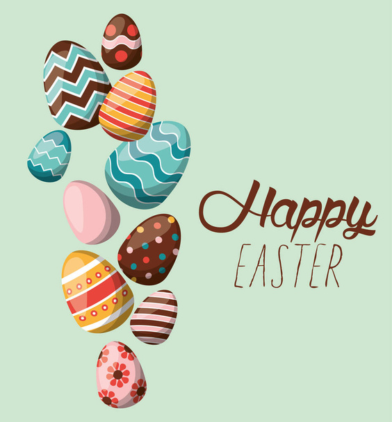 tarjeta de Pascua feliz con letras y huevos pintados
 - Vector, imagen