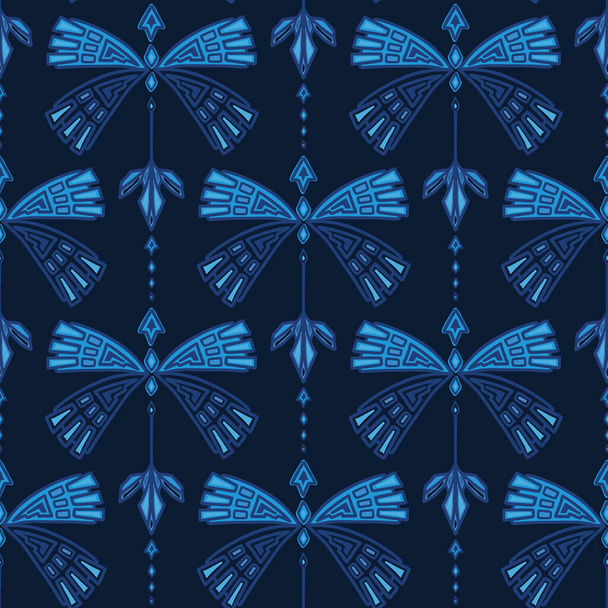 絞り蝶背景タイ染料藍青波テクスチャ。漂白手作りはシームレスパターンに抵抗します。水彩テキスタイル。古典的な日本語またはインドネシア語全体の印刷。ベクトル繰り返しタイルEps 10 - ベクター画像