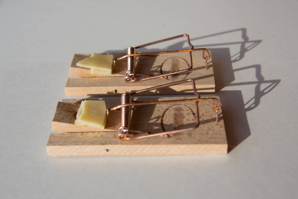 wooden mouse trap with bait as a trap - Photo, Image