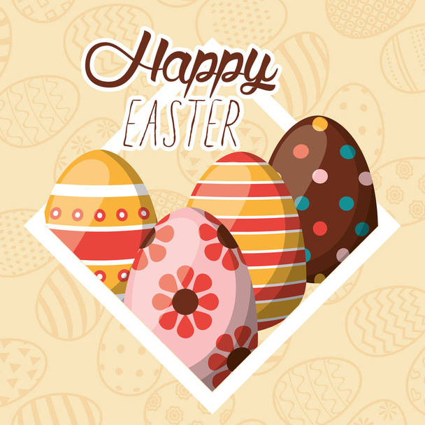 happy easter card with lettering and eggs painted - Vektor, obrázek