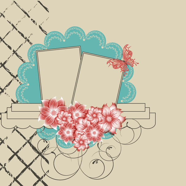 Карточка с цветочным альбомом с бабочкой
 - Вектор,изображение