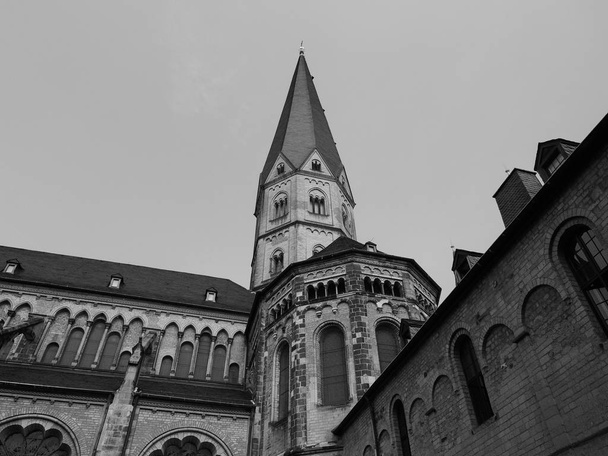 Kościół bazyliki Bonner Muenster w Bonn, Niemcy w czerni i bieli - Zdjęcie, obraz