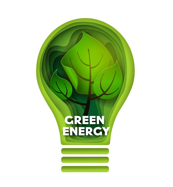 Green energy vector layered paper cut style illustration - Vecteur, image