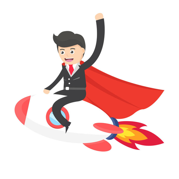 Superheld Geschäftsmann fliegt mit einer Rakete flache Design-Vektor-Illustration - Vektor, Bild