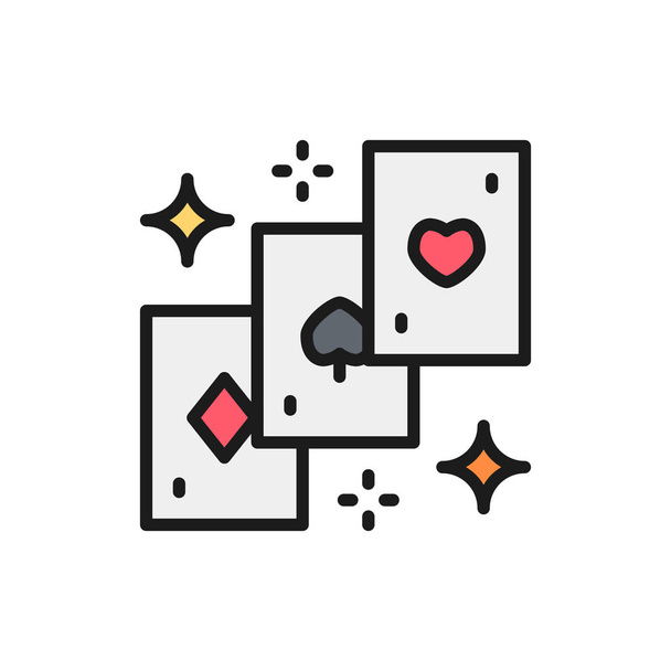 Magic playing cards flat color line icon. - Vector, Image