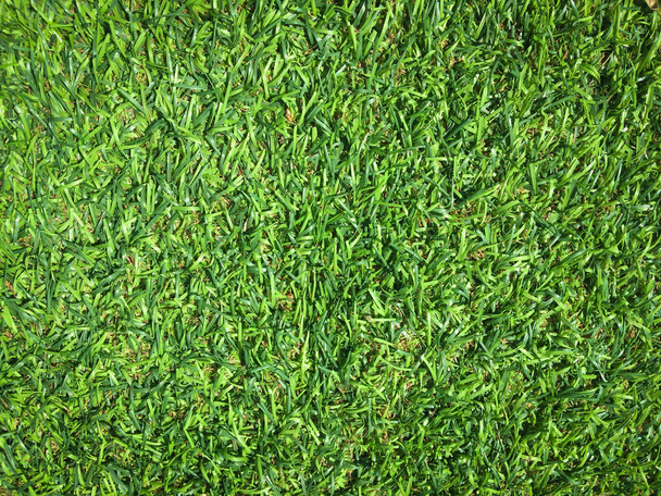 Closeup view of green grass soccer field background. Wallpaper for work and design. - Photo, Image