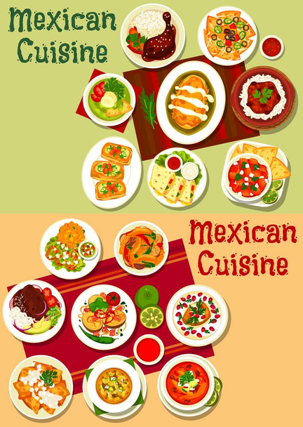 Mexikanische Fleisch- und Gemüsesnacks mit Gewürzsoße - Vektor, Bild