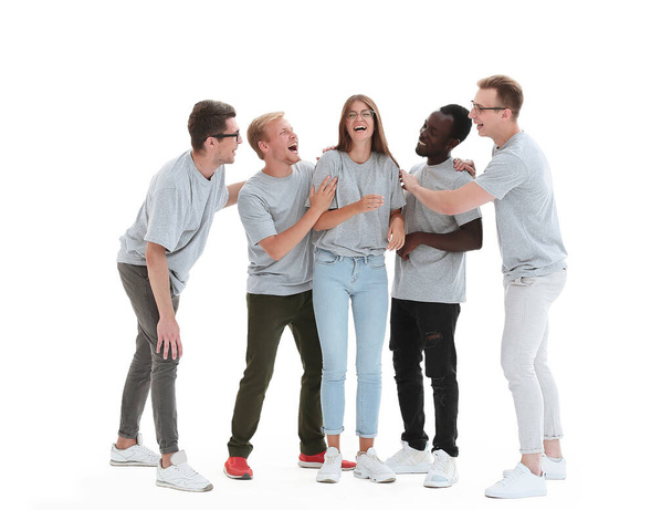 in full growth. group of diverse young people in identical t-shirts - Fotoğraf, Görsel