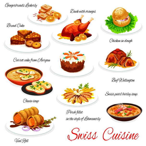 Swiss cuisine Christmas dishes with gingerbreads - Vector, Image