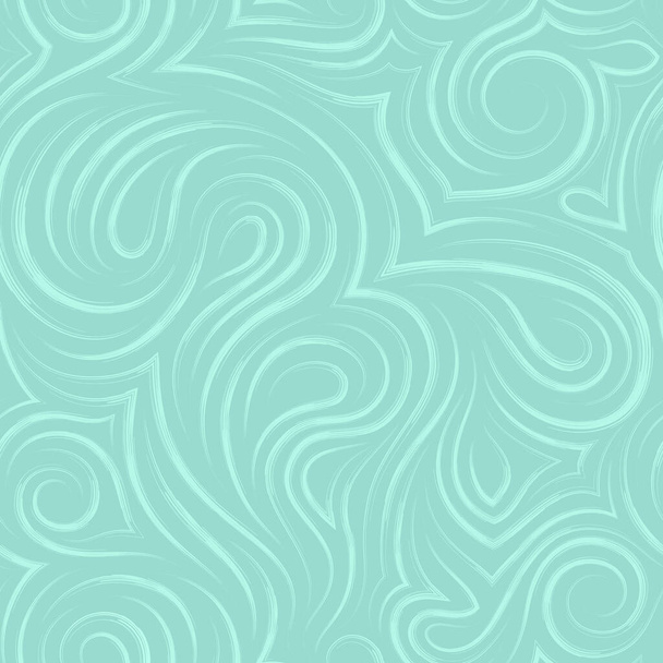 Flowing vector seamless pattern of brush strokes in the form of spirals of loops and curls. Texture for decoration of fabrics or wrappers of turquoise color on a sea background. - Вектор,изображение