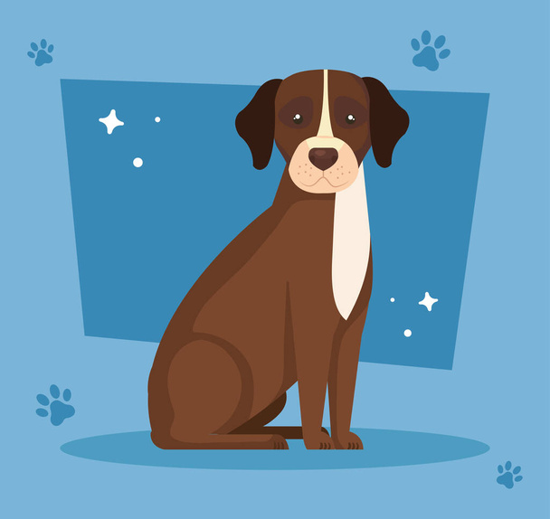 perro marrón con mancha blanca en el fondo con huellas
 - Vector, Imagen