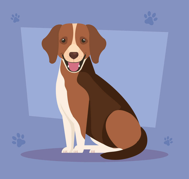 коричневая собака с белым пятном на заднем плане с отпечатками лап
 - Вектор,изображение
